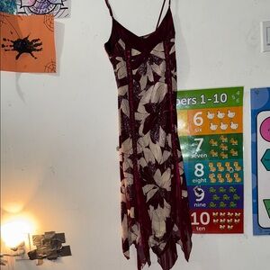 Elegant Burgundy and Cream Floral Dress